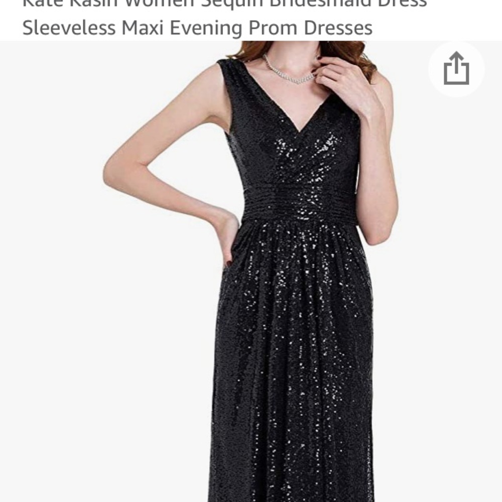 Kate Kasin Black Sequin V-Neck Sleeveless Prom Dress